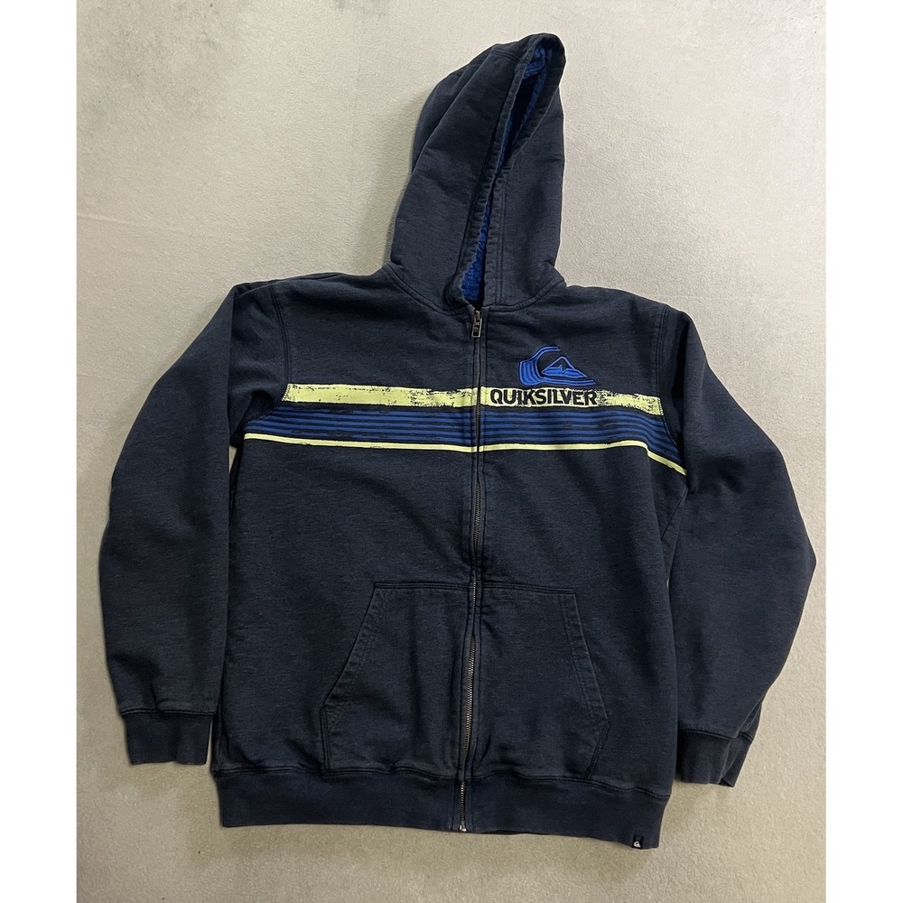 Vintage Quiksilver Hoodie Youth Size XL 18/20 Blue Sherpa Lined Fleece Y2K